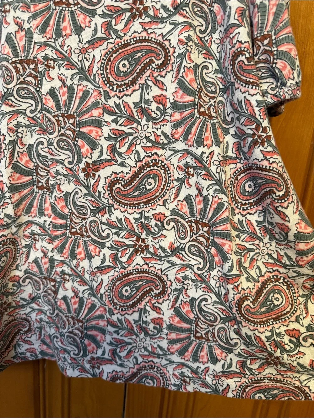LOFT Paisley V-Neck Blouse in Coral and Gray